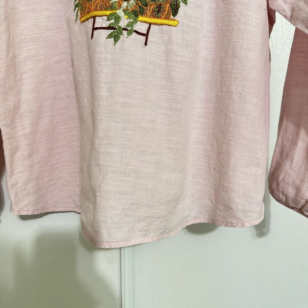 Girls Pink Hand Made Embroidered Long Sleeve Shirt  Floral Plants Sz XL-XXL - Picture 3 of 11